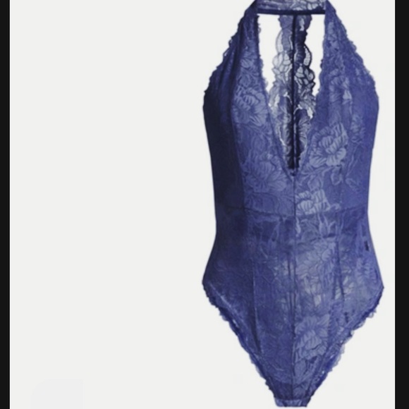 FREE PEOPLE EVERYDAY HALTER LACE BODY SUIT LARGE BLUE - Picture 5 of 7